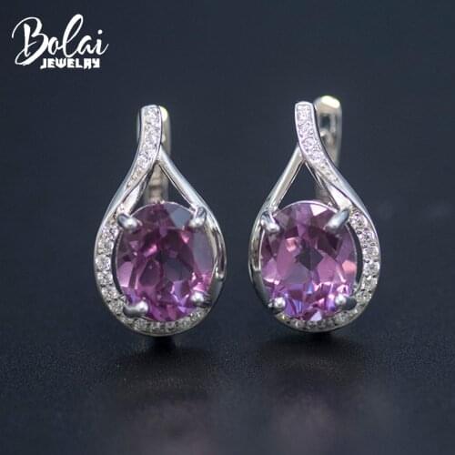 Bolai Color Changing Created Alexandrite Stud Earrings 925 Sterling Silver 10*8mm Fine Jewelry For Women Female Birthday Simple