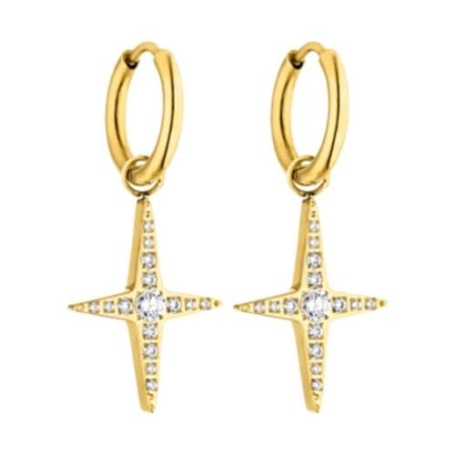 In Stock Stianless Steel Crystal Star Earring Whole Shining Star Dangle Earrings as Woman Best Gift