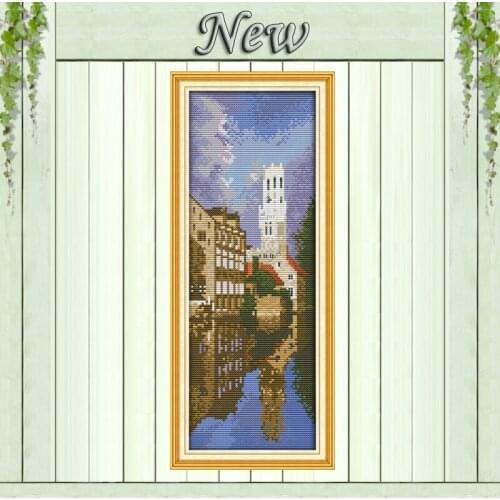 Bruges castle scenic home wall Decor painting counted print on canvas DMC 11CT 14CT kits Cross Stitch embroidery needlework Sets