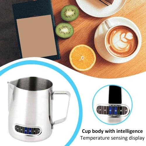 1 Pcs 600ml Milk Coffee Frothing Cup Kitchen Craft with Thermometer Pull Flower Cup Stainless Steel Household Coffee Milk Jug