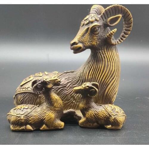 1178g Pure brass sculpture Sanyang Kaitai mother and son copper sheep lucky Lushou Sanyang crafts statue