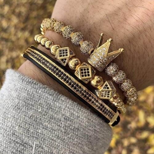 3pcs/set Couple Crown Bracelet For Men Cubic Micro Pave CZ Charm Bracelets Men Luxury Braided Bracelet Pulseira Bileklik