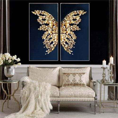 Abstract Golden Butterfly Wings OIl Painting on Canvas Posters and Prints Modern Minimalist Wall Picture for Living Room Decor