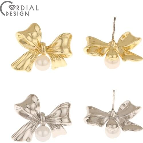 Cordial Design 50Pcs 19*21MM Jewelry Accessories/Imitation Pearl/DIY/Earrings Stud/Bowknot Shape/Jewelry Findings & Components