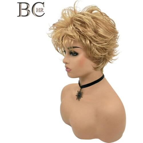 BCHR Blonde Synthetic Wig Heat Resistant African American Short Straight Wigs For Middle Age Women
