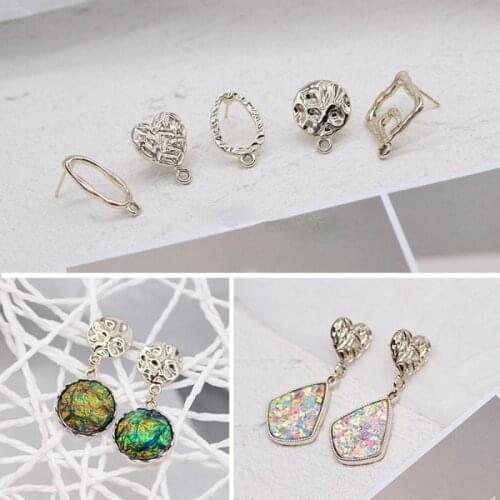 Color Preserving Alloy Light KC Gold Love Irregular Water Drop Oval Square Ring Earrings DIY Earring Material