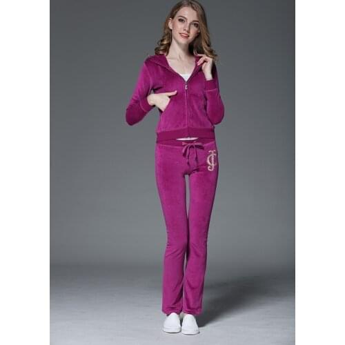 Juicy Lovers Brand Women Sporting Suits Black Pink Purple Slim Velvet Casual Womens Tracksuits Hooded Collar Sportswear suit