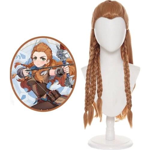 Game Costume Genshin Impact Aloy Cosplay Wig Braid Styling Long Hair Aloy Headgear Props for Men and Women
