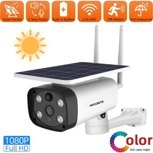 HKIXDISTE 1080P Wifi Wireless Solar Powered Outdoor CCTV Security Camera Colorful Night Vision IP Video Surveillance Camera PIR