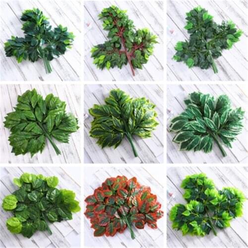 12pcs Artificial Banyan Leaves Plastic Tree Branches Decoration For Plant Wall Home Wedding Party Decor Colorful Leaf