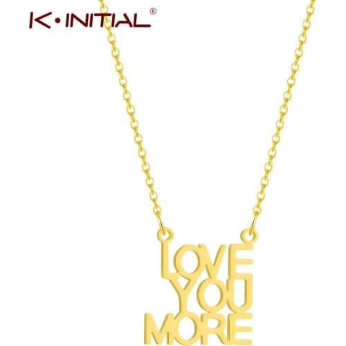 Kinitial Stainless Steel I love you More Letter Alphabet Pendant Necklace Gold Chain Initial Necklaces Charms for Women Jewelry