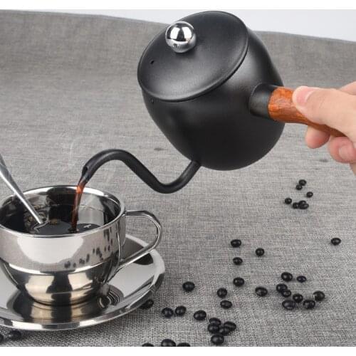 304# stainless steel coffee pot Japanese style wooden handle drip type thin mouth long mouth pot 500ml