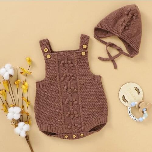 Baby Bodysuits for Newborn Infant Girls Fashion Solid Knitted Jumpsuits Caps Clothes Sets Sleeveless Outerwear Toddler Kids Wear