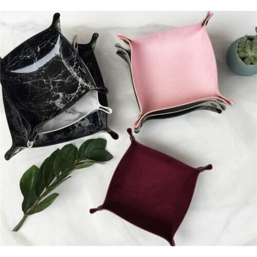 Leather DND Dice Tray Square Jewelry Key Wallet Coin Sundries Bins Desktop Storage Box Decorative Trays