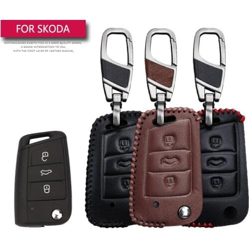 Leather Car Key Case Cover For Skoda Octavia Combi A7 Rapid Yeti Fabia Superb Protection Key Shell Skin Bag Only case