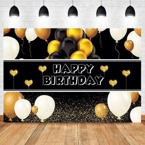 Laeacco Golden White Black Balloon Birthday Party Love Heart Backdrop Banner Customized Photography Background Photo Studio