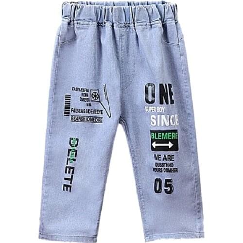 Summer Girls Boys Jeans Teenage Children Jeans Elastic Waist Denim Pants Kids Trousers For Girls Boys Kids Clothes 3-12 Years