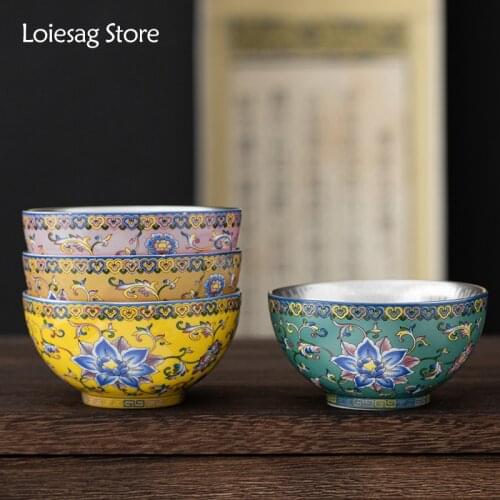 Loiesag 110ml Enamel Gilt Silver Master Cup Large Kung Fu Tea Cup Handmade Sterling Silver Single Cup Tea Cup Personal Tea Bowl