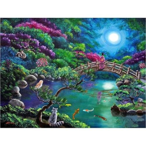 Diy 5D Diamond Painting Sets Garden Lake Diamond Embroidery Full Square Drill Japanese Woman Diamond Mosaic RhinestonesZP-4910