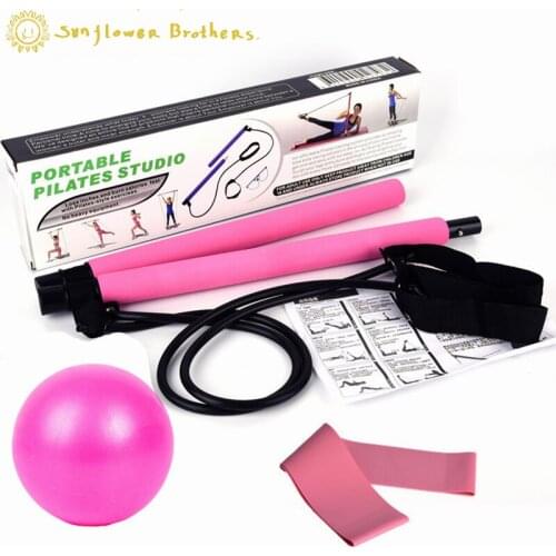 4pcs Pilates Fitness Bar Set Yoga Ball Elastic Belt Chest Muscle Training Pilates Function Bar Stretch Elastic Rope