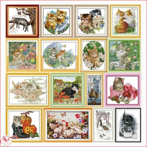 Cross Stitch Kit Embroidery Needlework Cat Patterns Stamped Patterns 11CT 14CT DIY Printed Counted Crafts Decoration Art Sewing