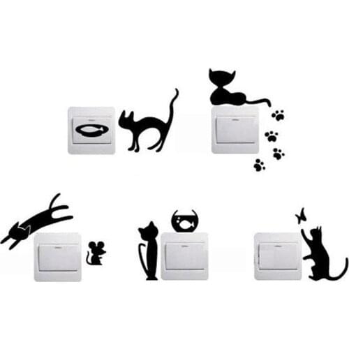 Cartoon Black Cat Home Switch Stickers Personalized Wall Stickers Decorated Socket 2SS0016