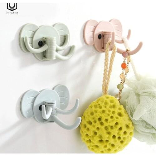 Luluhut wall-mounted hooks cute elephant strong adhensive hooks for keys small hook after the door kitchen hangers home use