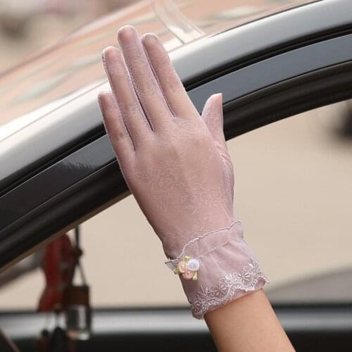 Summer Women Sunscreen Touch Screen Ice Silk Gloves Thin Breathable Drive Non-slip Jacquard Female Anti-UV Elegant Gloves