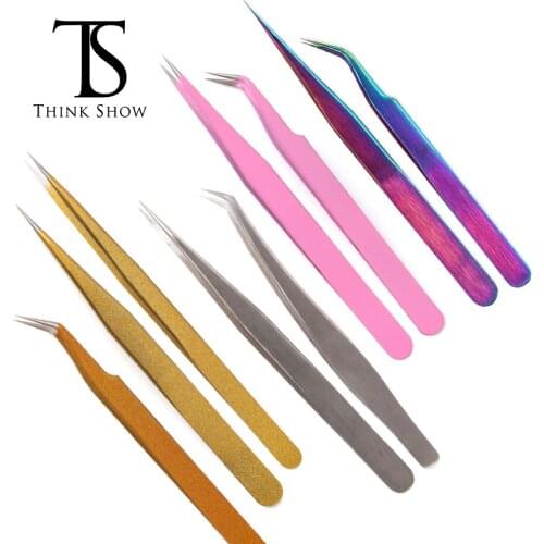 Eyelash Extension Tweezers Makeup Professional Anti-static Tweezers Curved/Straight Steel 100% Stainless Tweezers