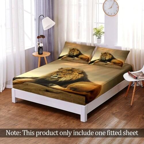Custom Queen King Size 3D Print Jungle Wild Animal Lion Fitted Sheet Home Bedroom Decor Elastic Band Bed Sheet Adult Boys 1pc