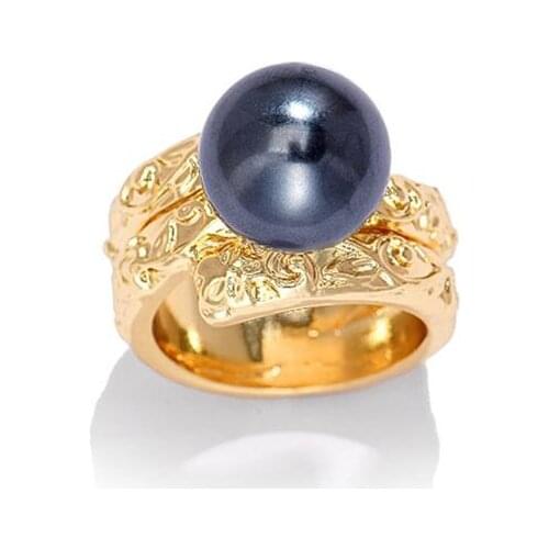 SophiaXuan Top Quality Pearl Gold Rings Geometric Wholesale Promise Ring New for Women Female Unique Design Hawaiian Gold Color