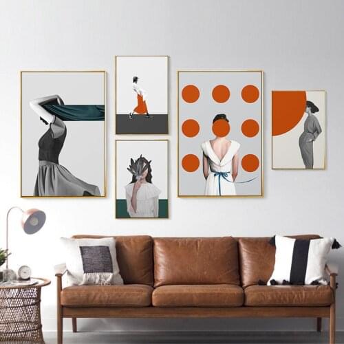 Modern Simple Orange Fashion Elegant Woman Poster Print Canvas Painting Nordic Wall Art Picture for Living Room Aisle Home Decor