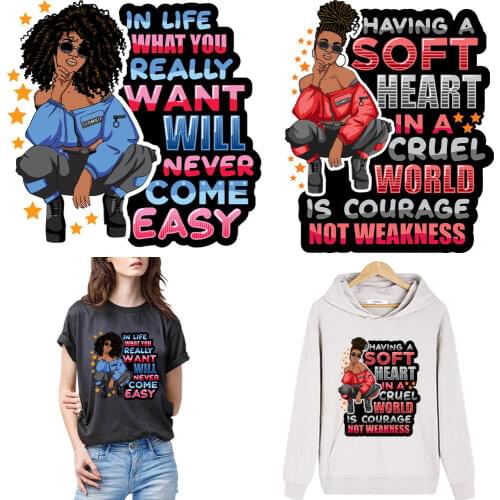 Large Patch Afric American Black Women Iron On Transfers For Clothing Thermal Sticker Stripes Heat Transfer Vinyl For T Shirts