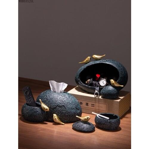 WDDSXXJSL Chinese creative tissue box decor remote control storage resin crafts living room coffee table resin ashtray decor