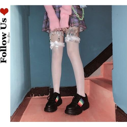 Japanese Lace Over-knee Socks Female Summer Gothic Nylon Bow Sexy Stockings Lolita Kawaii Lori Sexy Thigh High Stockings Woman
