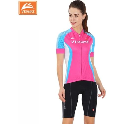 Veobike 2018 Woman Cycling Jersey Set Summer Breathable Quick-Dry Short Sleeve Cycling Sets MTB Bike Bicycle Sportswear