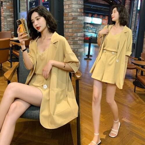 Womens suit 2019 summer new fashion suit suit jacket wide leg shorts three-piece temperament wild womens clothing