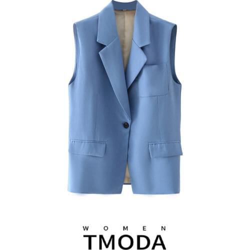 TMODA1375 2021 Women Solid Color Sleeveless Blazer Vest Jacket Office Ladies Wear Casual Slim Suit Coat Pocket Outwear Outfits
