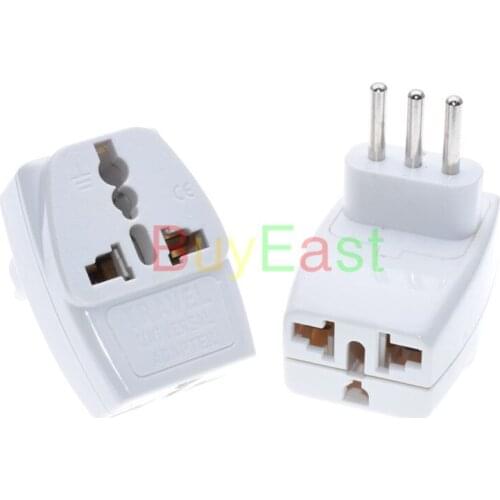 2 X Italian, Uruguay Travel Plug Adapter Type L 3 Way Multi Port Outlet Convert GE/US/AU/UK/EU World Plug AC100~250V 10A White