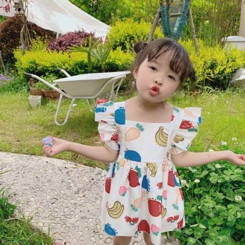 2021 Summer Baby Girls Dress New Korean Style Colorful Fruit Print Girls Princess Dresses 2-6 Years Kids Clothes