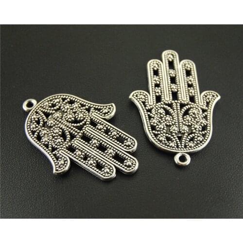 5 Pcs Silver Color Large Filigree Hand Of Fatima Or Hamsa Charm With Evil Eye DIY Handmade Jewelry Findings A535
