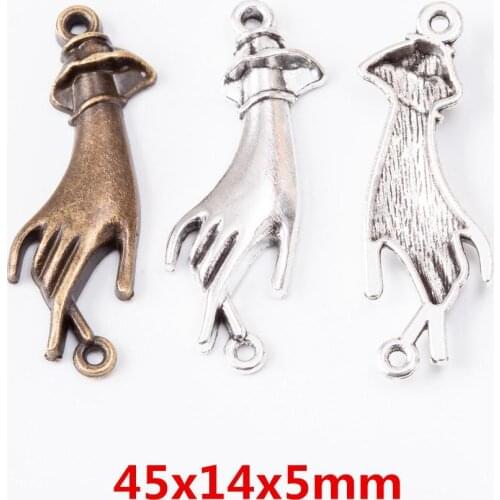 50pcs 45*14MM Tibetan Silver color hand connector charms alloy hand pendant for bracelet earring necklace diy jewelry making