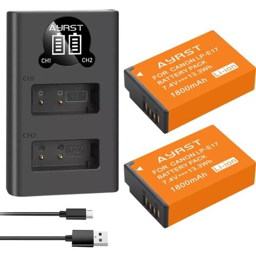 2Pcs LPE17 LP E17 LP-E17 Battery + LED USB Dual Charger for Canon EOS 200D M3 M6 750D 760D T6i T6s 800D 8000D Kiss X8i Cameras