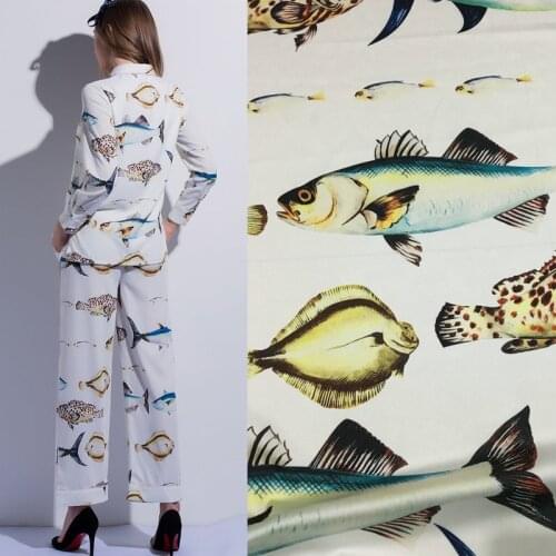 100x145cm Smoothly Silk Satin Fabric Sea Fish Print Silk Satin Fabric Tissue For Pajamas Women Sleepwear Imitate Silk Fabric
