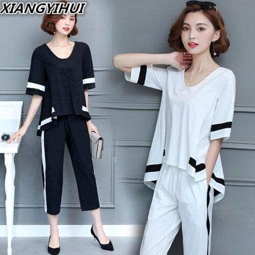 Large size womens casual fashion suit female summer new Korean temperament two-piece
