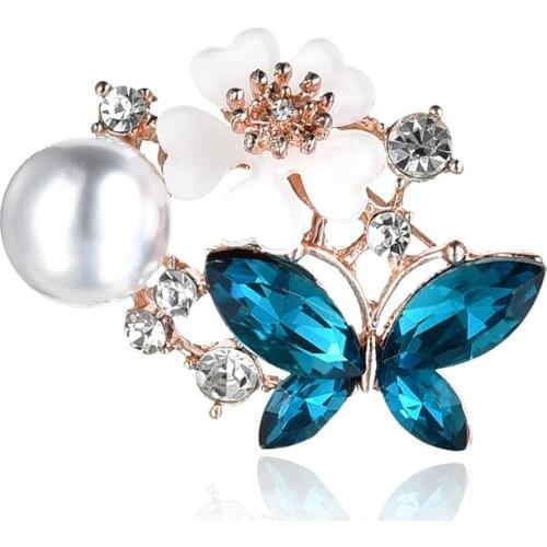 TODOX Brooches Fashion Women crystal exquisite pearl flower butterfly insect pins dress coat pins hot sale party Gifts for man