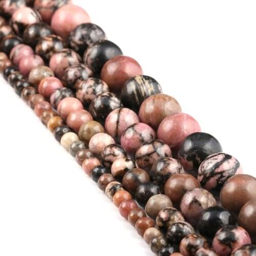Natural Stone Beads Round Black Rhodochrosite Loose Spacer Exquisite Beaded for Jewelry Making DIY Bracelet Necklace Accessories