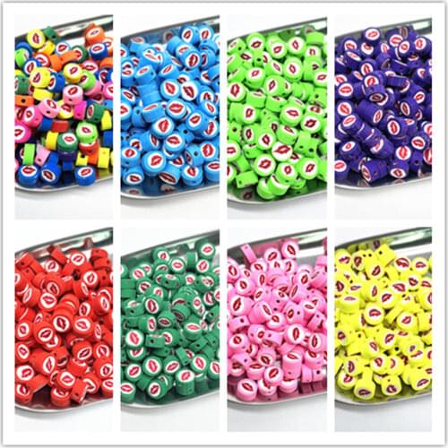 NEW 30pcs/lot 10mm Mouth Pattern Beads Polymer Clay Spacer Loose Beads for Jewelry Making DIY Handmade Bracelets Accessories
