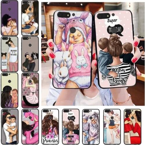 Black Brown Hair Baby Mom Girl Queen Phone Case For Huawei Honor 7C 7A 8X 9X 8A 10i 20lite 10 9 10X lite 20 8C 7X 8S 7S 9A