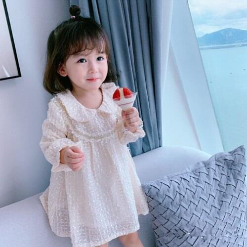 DFXD Girls Long Sleeve Dress 2020 Spring Kids Elegant Dress Peter Pan Collar Princess Dress 2-7T Girls Outfits Birthday Party